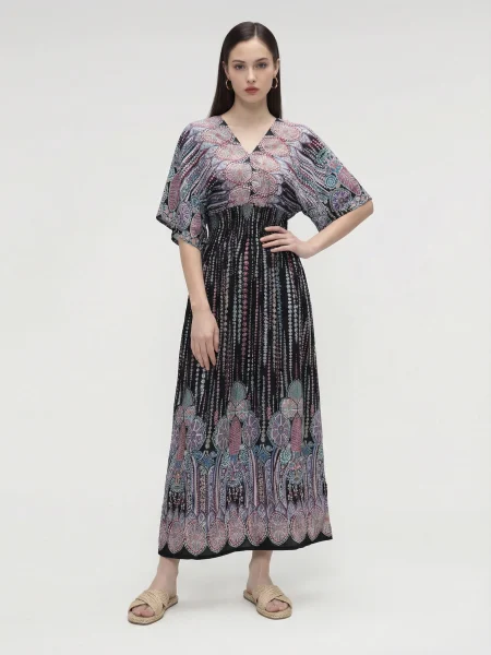 Suria Batik Smocked Maxi Dress – Midnight Indigo