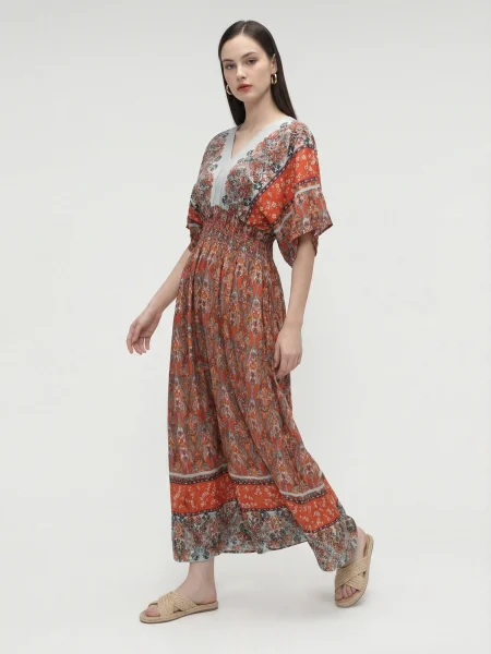 Suria Batik Smocked Maxi Dress – Sunset Red