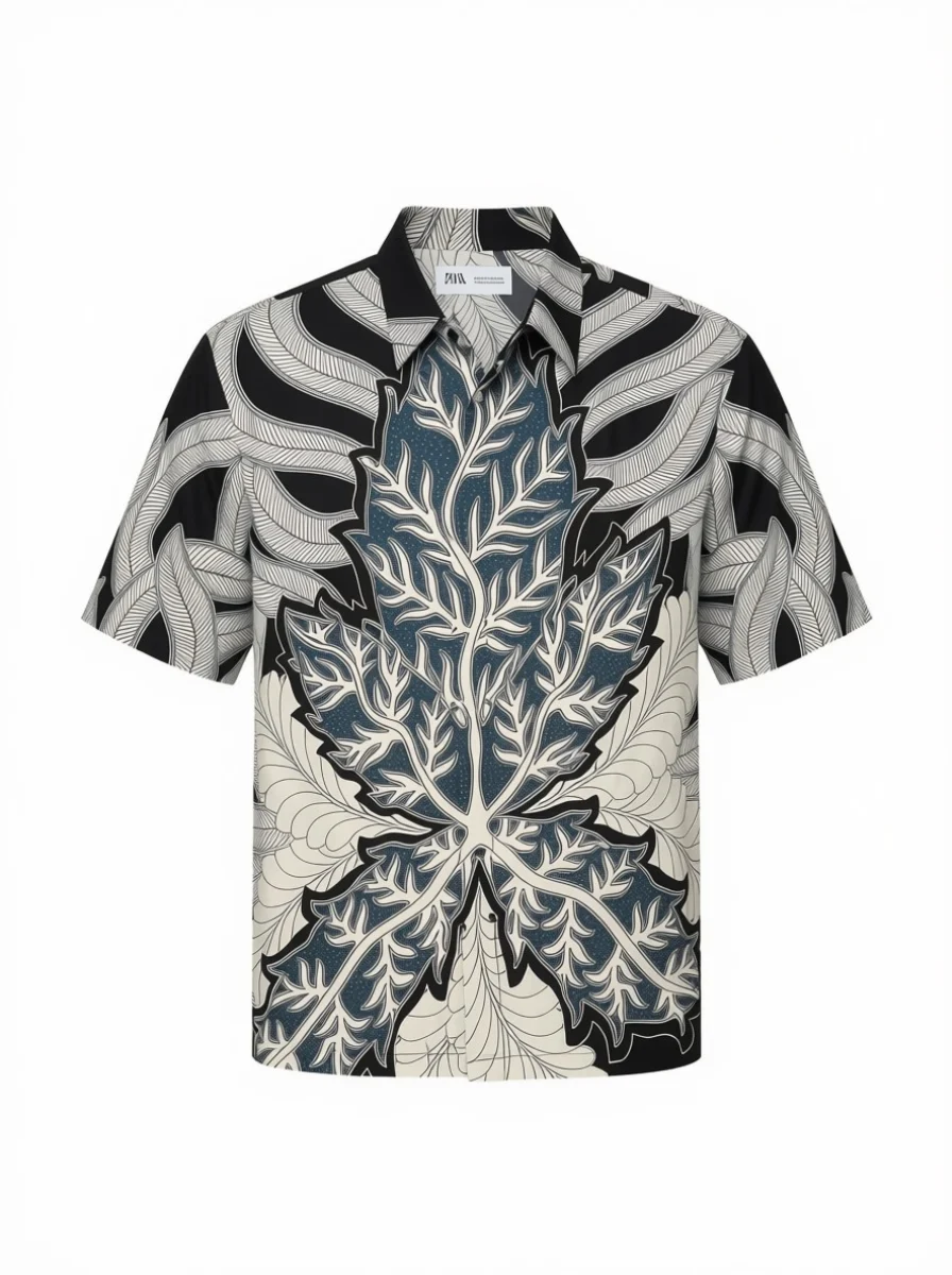 Pakis Batik Short-Sleeve Shirt – Ash Grey - Image 3