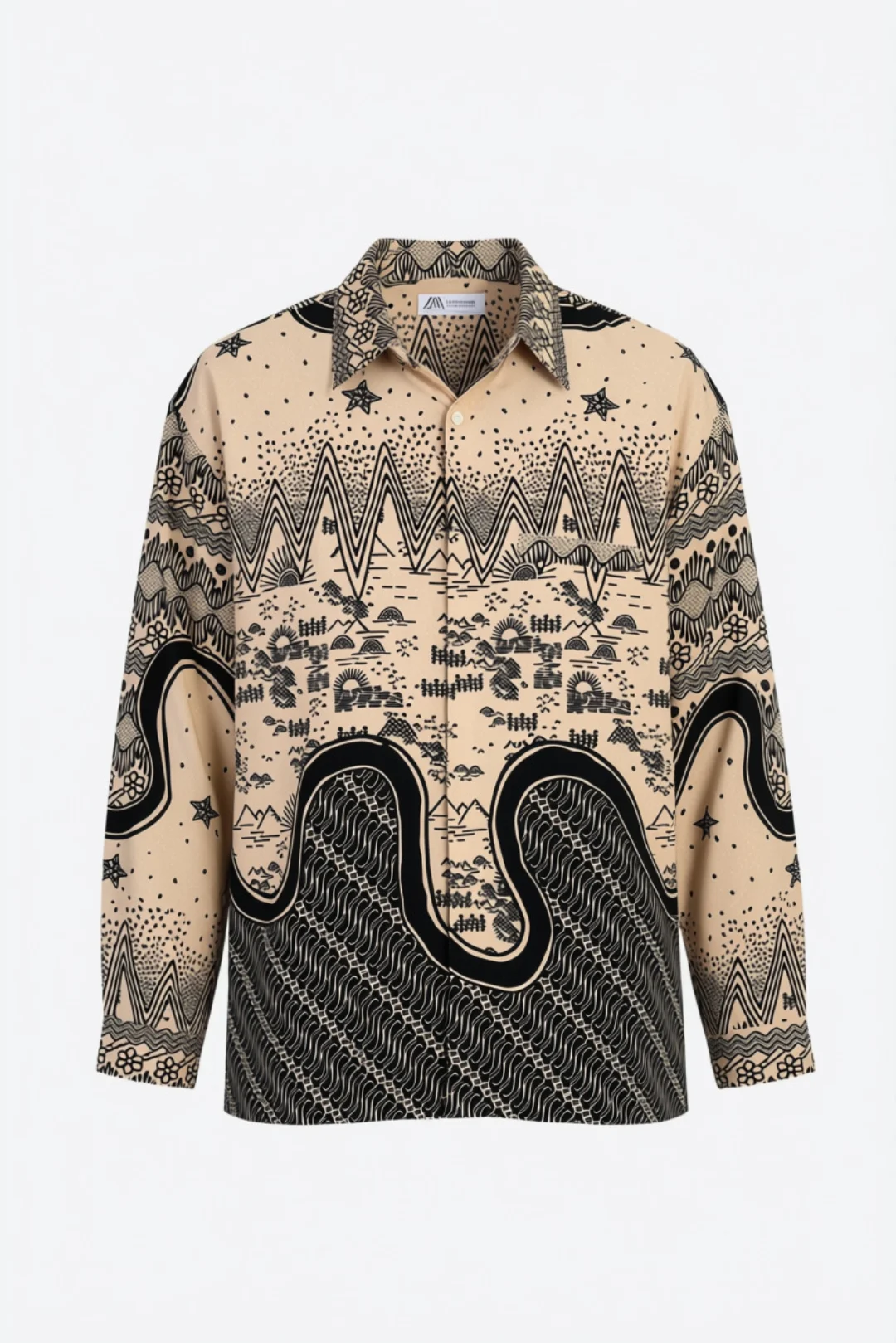 Gunung Batik Long-Sleeve Shirt – Sand & Black - Image 3