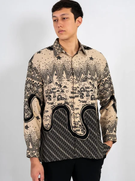 Gunung Batik Long-Sleeve Shirt – Sand & Black