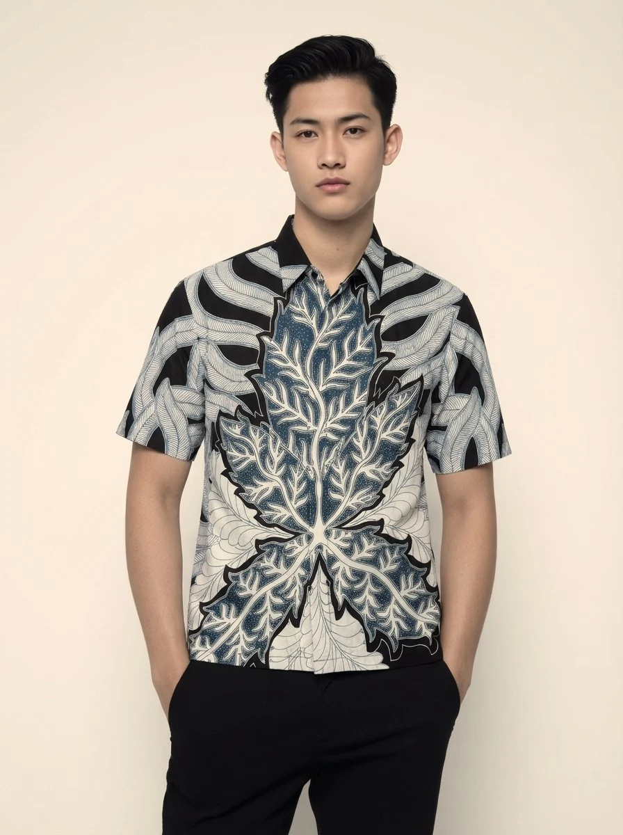 Pakis Batik Short-Sleeve Shirt – Ash Grey