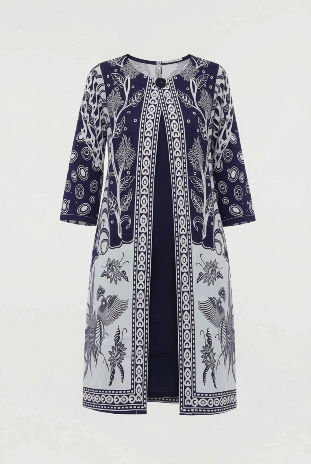 Kenanga Batik Kimono Dress – Navy & White - Image 3