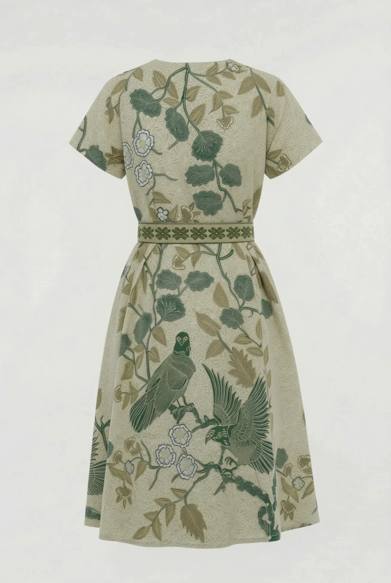 Melati Batik Belted Midi Dress – Sage Green - Image 4