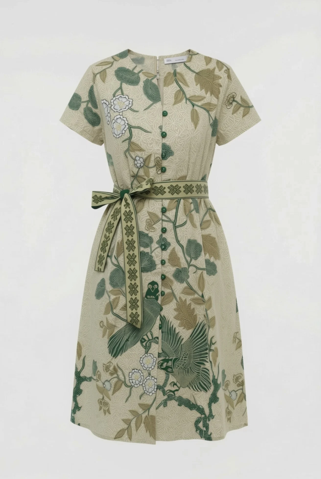 Melati Batik Belted Midi Dress – Sage Green - Image 3