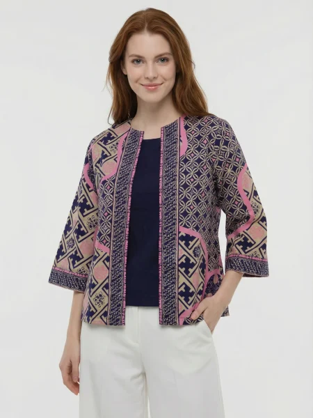 Intan Batik Open-Front Jacket – Indigo & Pink