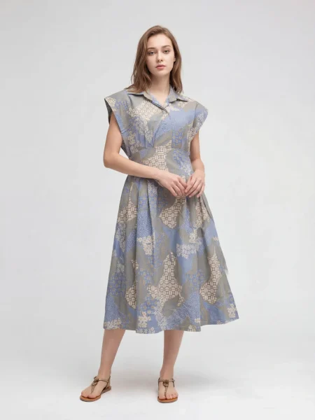 Cempaka Batik Collar Dress – Azure Grey