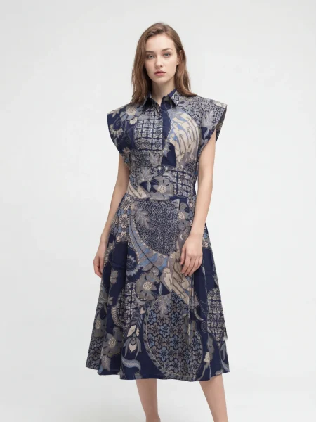 Cempaka Batik Collar Dress – Midnight Grey