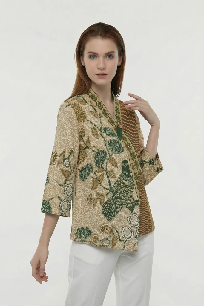Dahlia Batik Wrap Kimono Top – Olive Sage