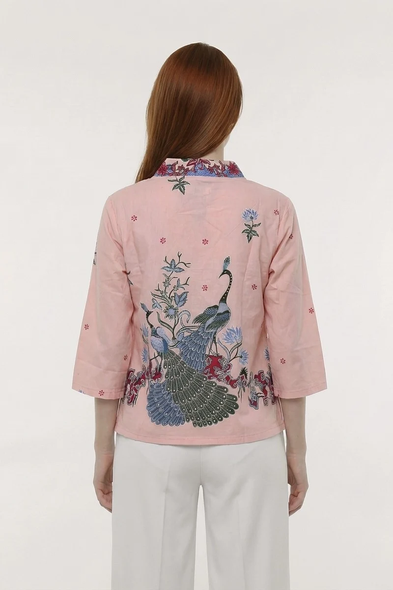 Dahlia Batik Wrap Kimono Top – Blush Pink - Image 2