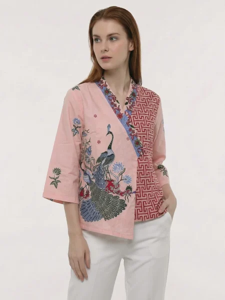Dahlia Batik Wrap Kimono Top – Blush Pink