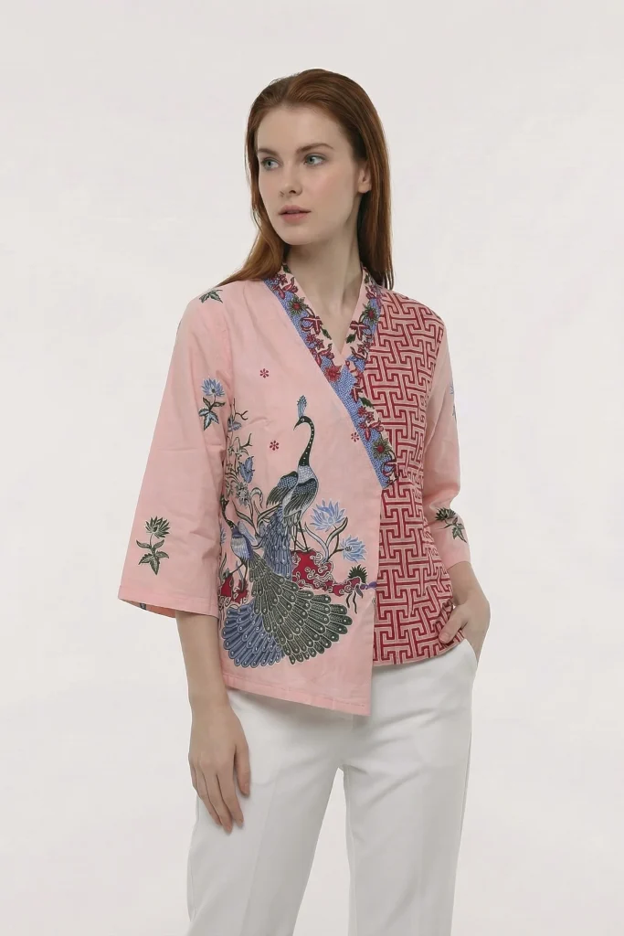 Dahlia Batik Wrap Kimono Top – Blush Pink