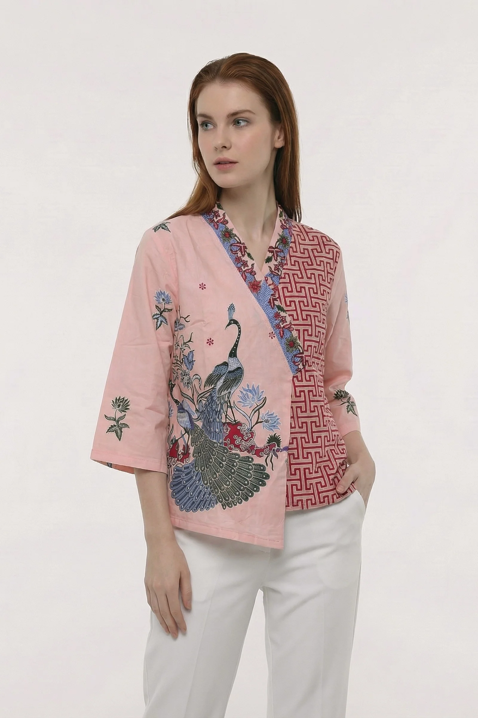 Dahlia Batik Wrap Kimono Top – Blush Pink