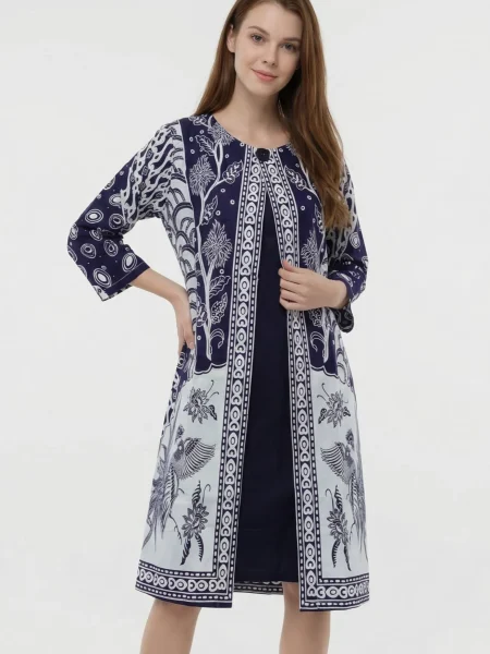 Kenanga Batik Kimono Dress – Navy & White