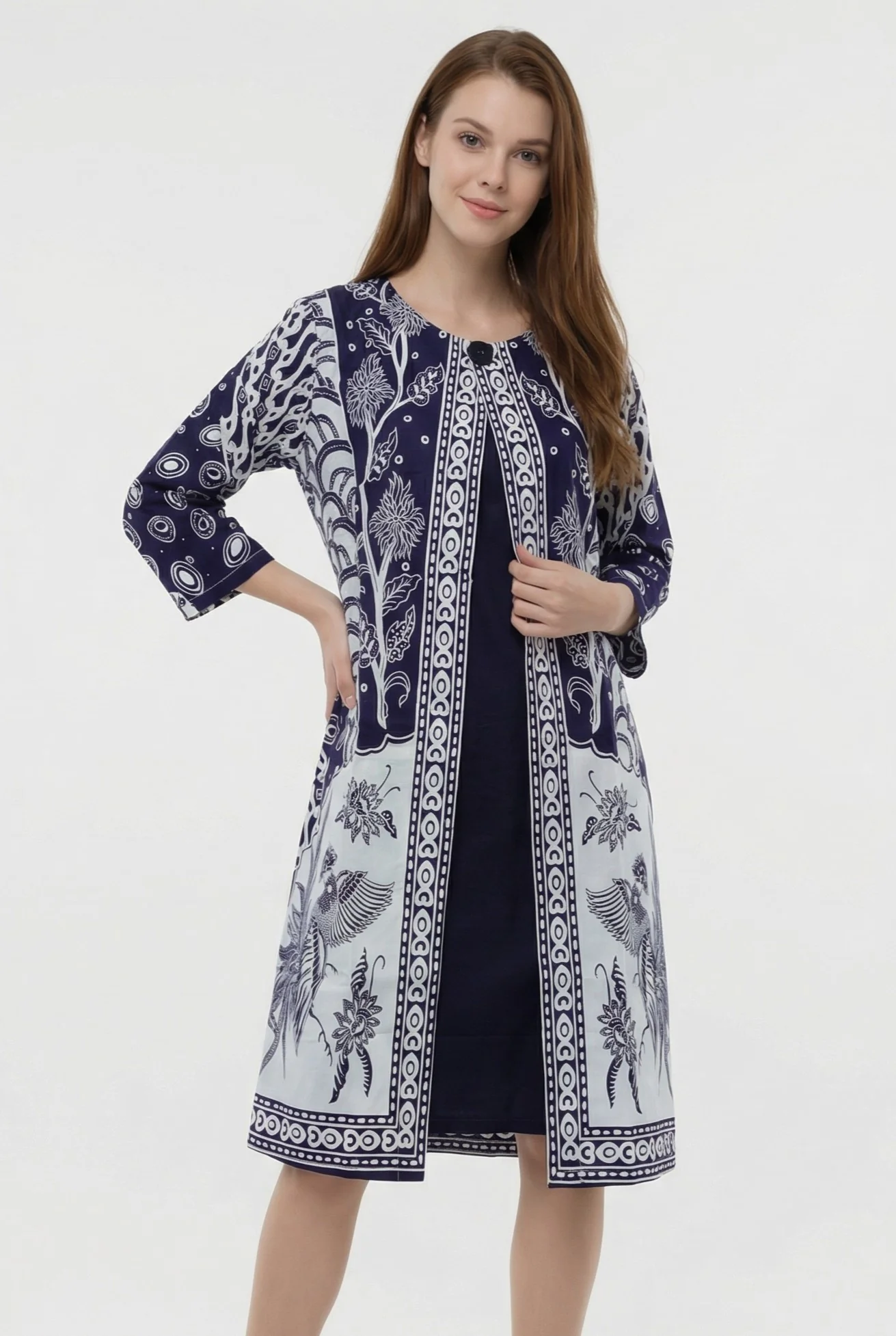 Kenanga Batik Kimono Dress – Navy & White