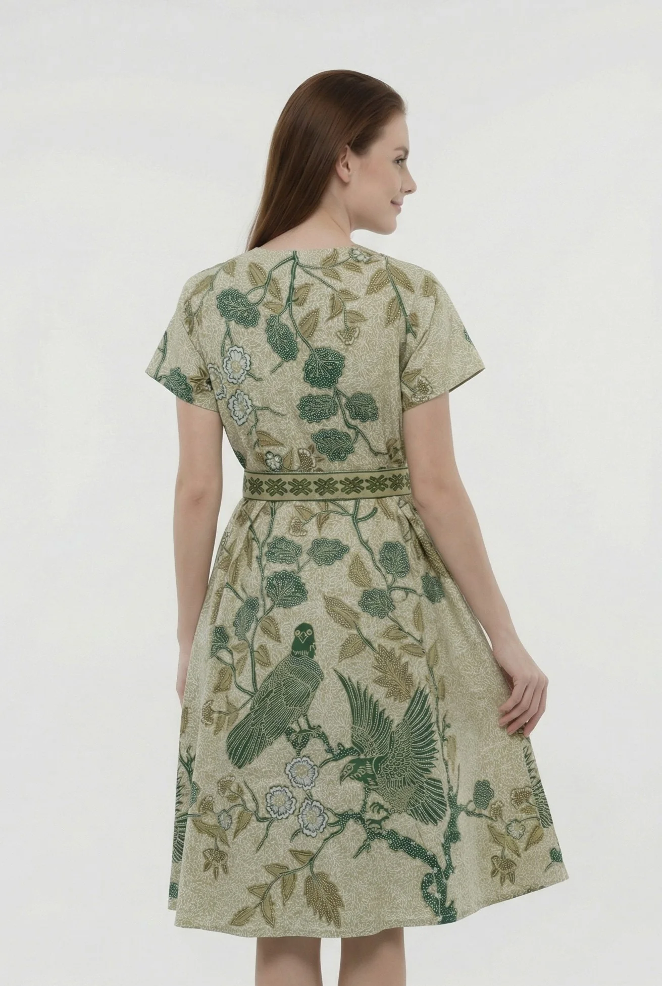 Melati Batik Belted Midi Dress – Sage Green - Image 2