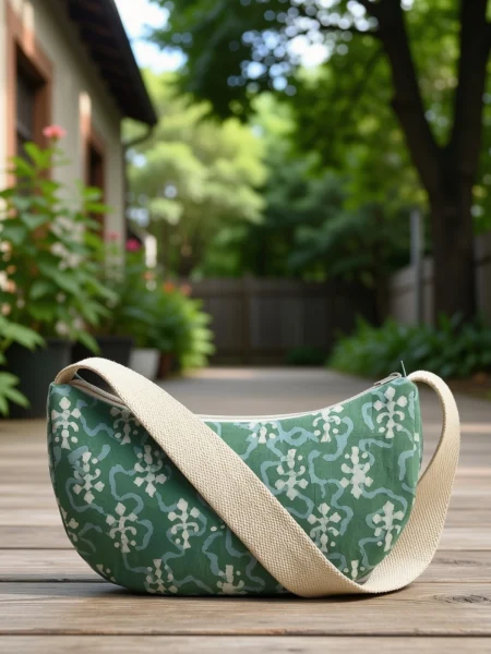 Kirana Batik Crescent Shoulder Bag – Emerald